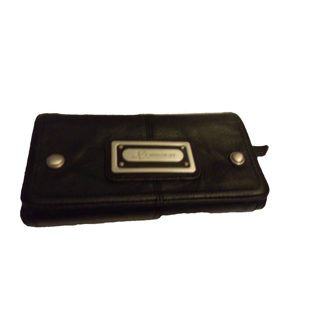 B Makowsky Wallet Black Leather Trifold Clutch Organizer Silver Medallion